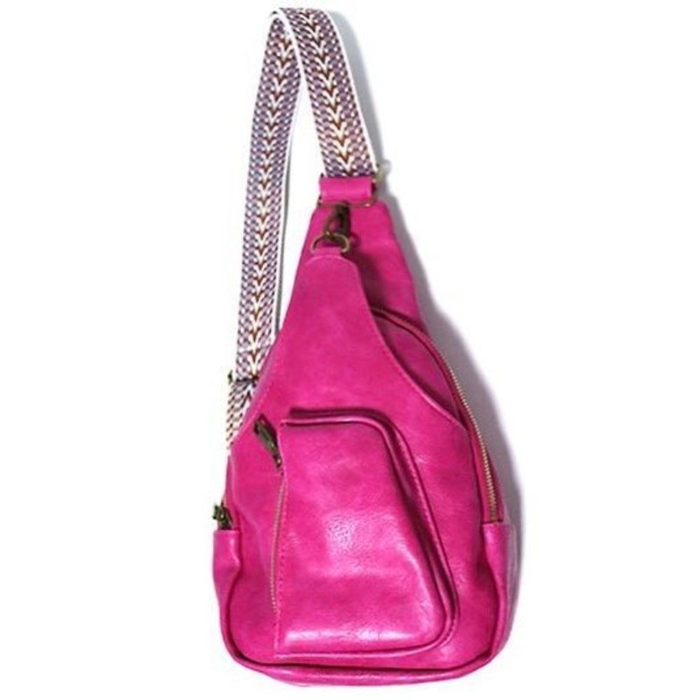 Ladies Western Boho Hot Pink Leather Sling Bag Purse Adjustable Strap